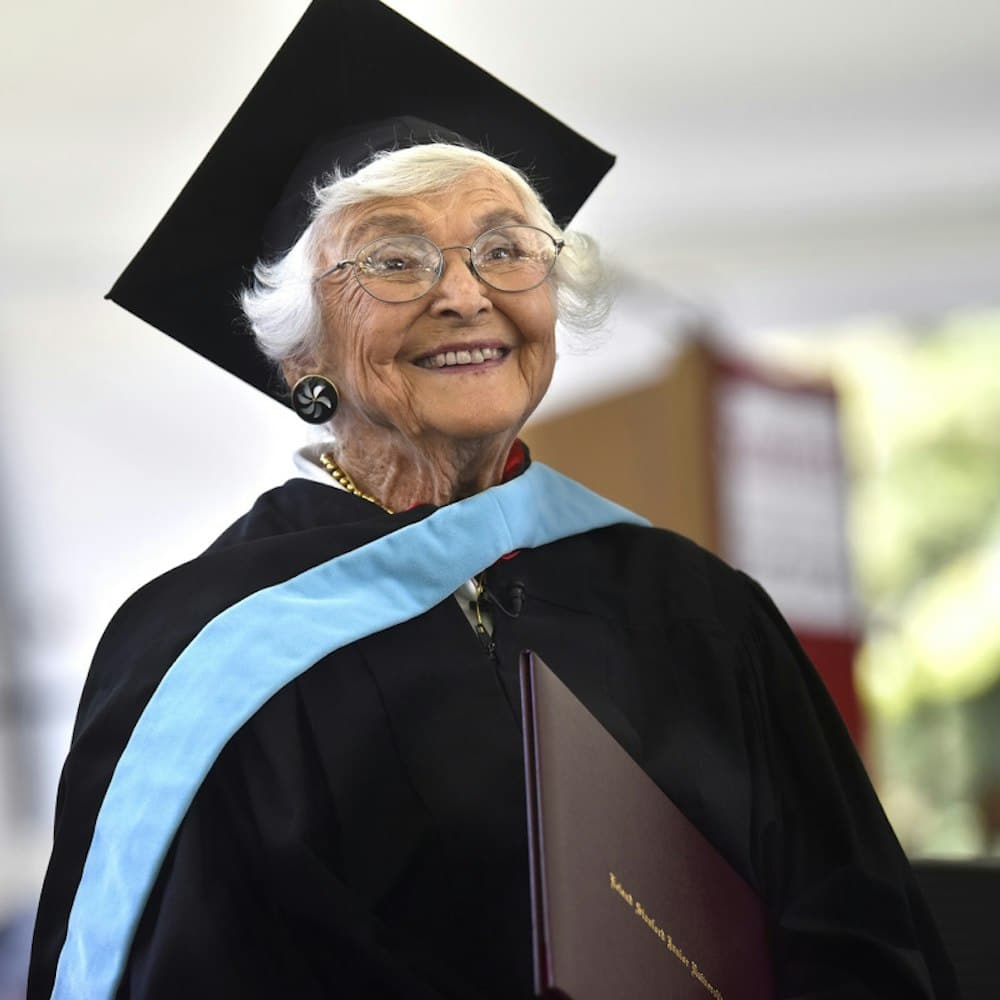 at 105 virginia hislop receives her stanford master s degree 83 years post completion 1