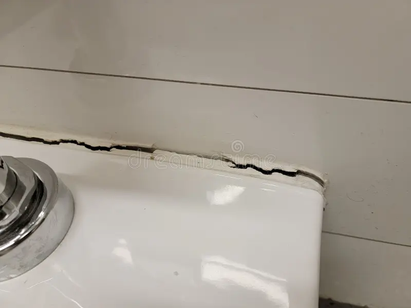 toilettes dans la salle de bain avec fissure le mur ou cou cale 266498076